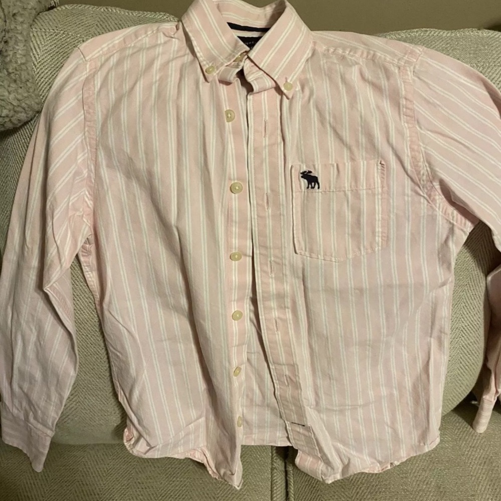 Abercrombie Kids Boys Long Sleeve Button Up Shirt Size Medium White &Pink